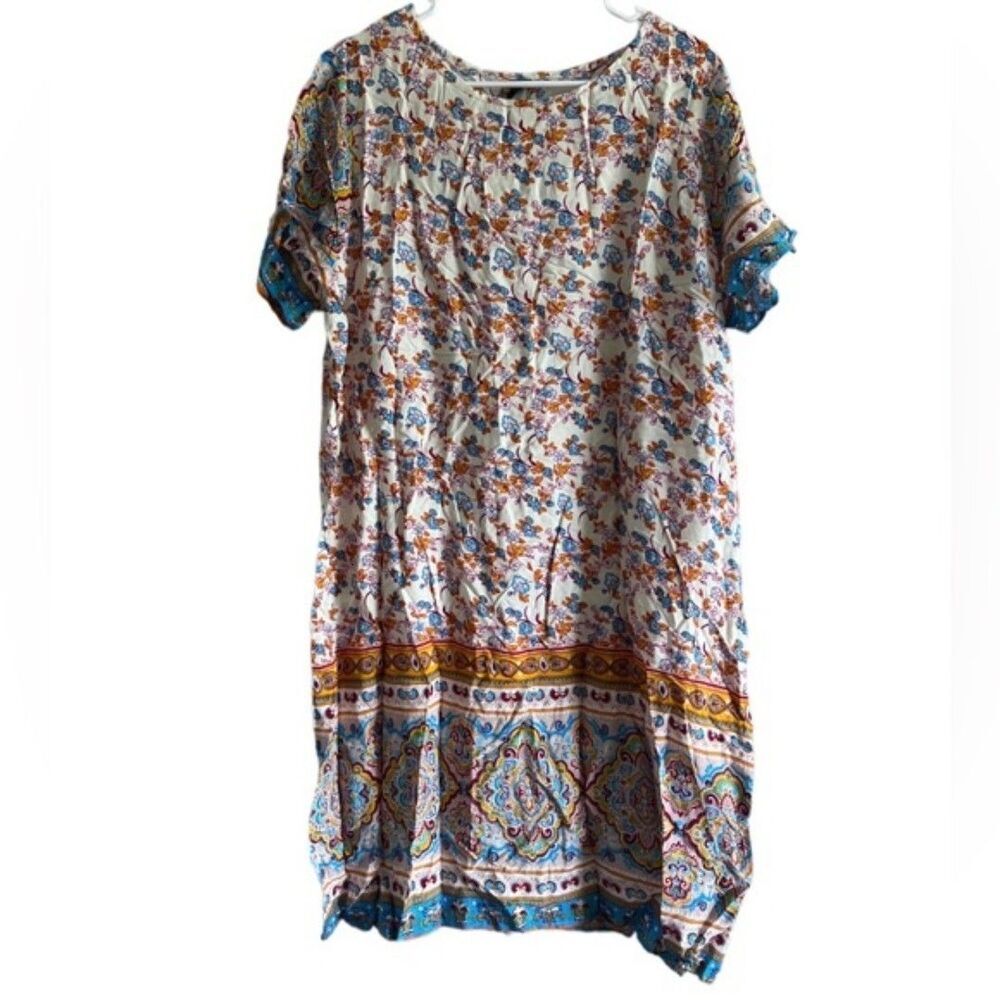 Women's EMERY ROSE Dress floral PLUS SIZE short sleeves fresh casual New 2XL.